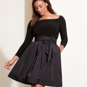 Lauren by Ralph Lauren Black Taffeta and Stretch Jersey Aline Dress 10